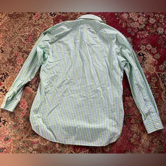 Lilly Pulitzer Green Blue & White Gingham Check Button Down Shirt Men’s L - Picture 6 of 9